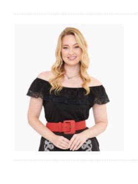 Unique Vintage Black Lace-Trim Off-Shoulder Blouse